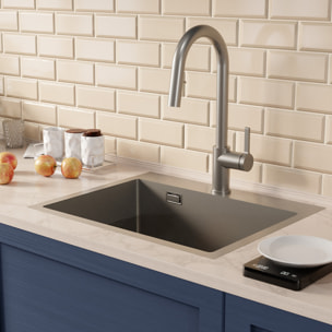 Timeless 55x45x21 cm évier encastrable inox 304 + mitigeur inox avec douchette extractible, gun metal brossé (TMLKST-5545BGM-M2)