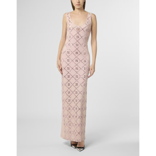 PHILIPP PLEIN Long Tank Dress Rhomb Flowers Strass