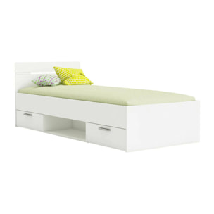 Letto singolo Zone, Sommier per camera da letto, Giroletto per stanza, Struttura porta materasso, 200x90 h74 cm, Bianco opaco