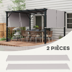 Lot de 2 toiles de rechange pergola rétractable 3 x 3 m polyester anti-UV30+ kaki