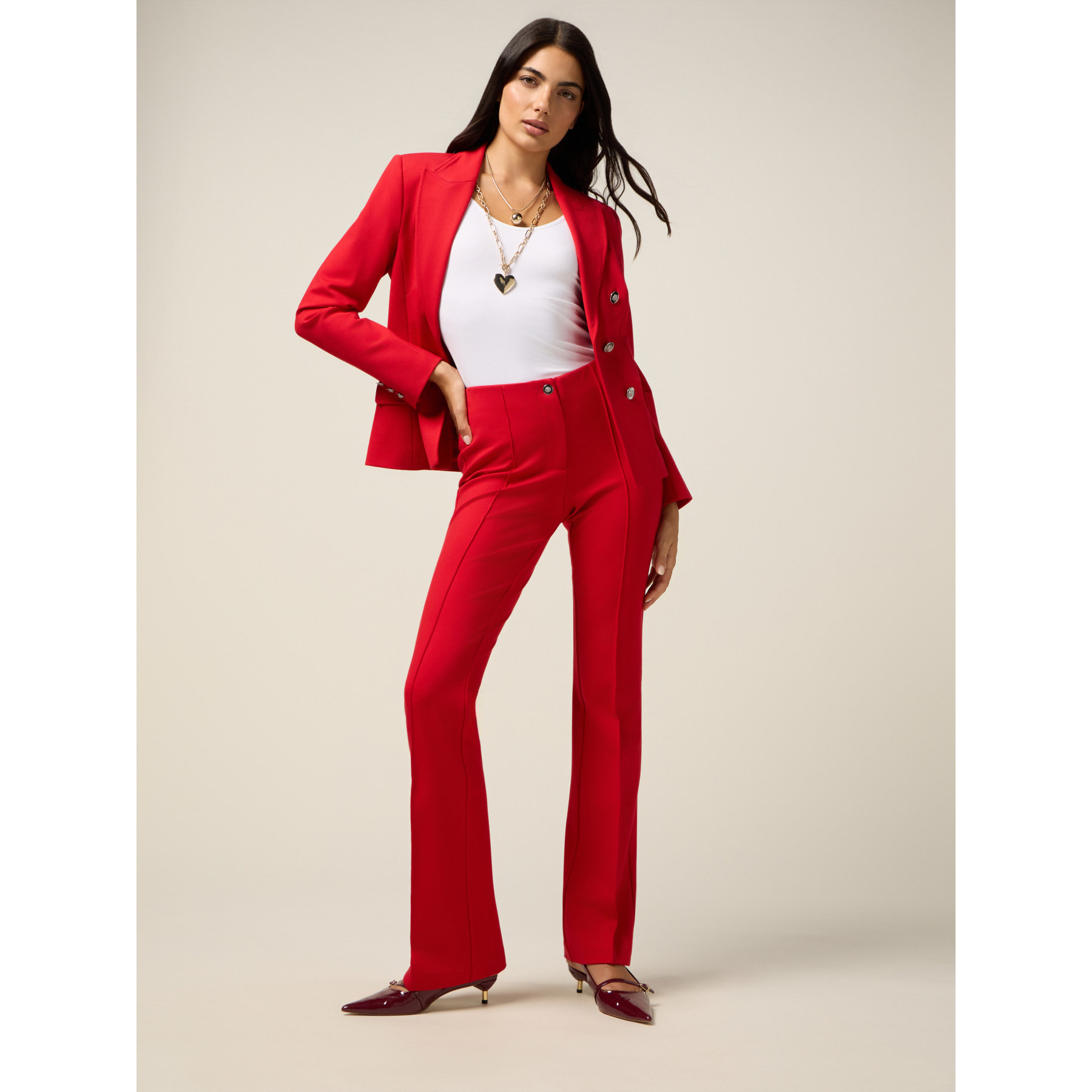 Oltre - Pantaloni flare in punto milano - Rosso