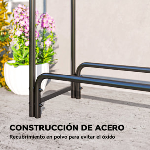 Outsunny Estante de Leña con Funda de PE, Leñero Exterior Metálico Robusto, Longitud Ajustable, Carga 300 kg, para Interior y Exterior, Jardín, Terraza, 300x36x99 cm, Verde y Negro
