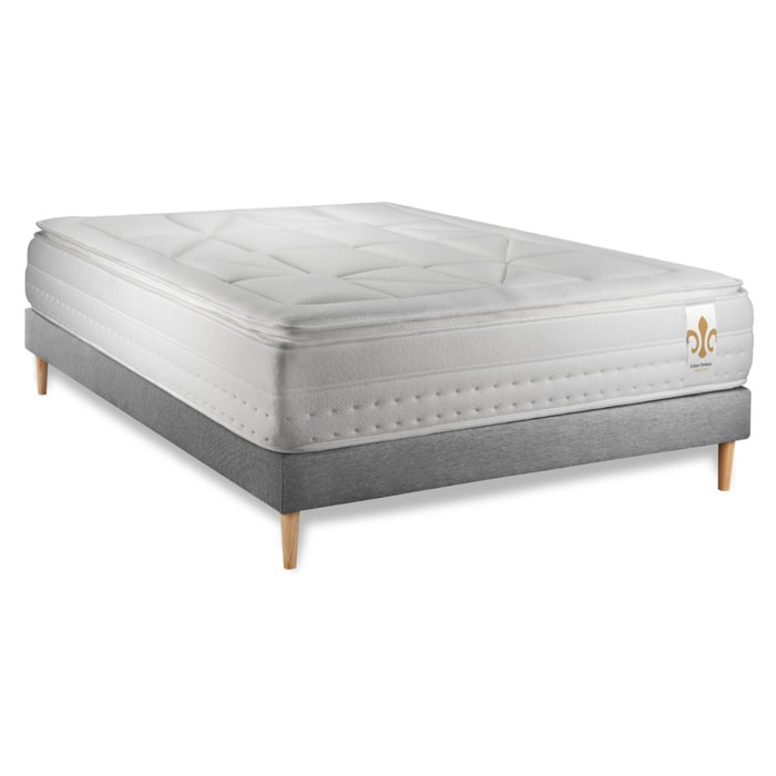Ensemble Matelas Vingt-Huit PLUS - 28cm - Ressorts ensachés et mémoire de forme - Technologie hôtelière - Sommier Tapissier Gris