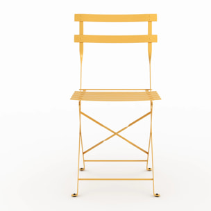 Table ronde et chaises de jardin pliantes 2 places en métal jaune - Kayla