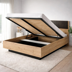 Letto Matrimoniale Con Contenitore Salvaspazio Testiera Imbottita Design Moderno Minimal Camera Da Letto 163.2 x 104 x 210 Cm Rovere Grigio Antracite