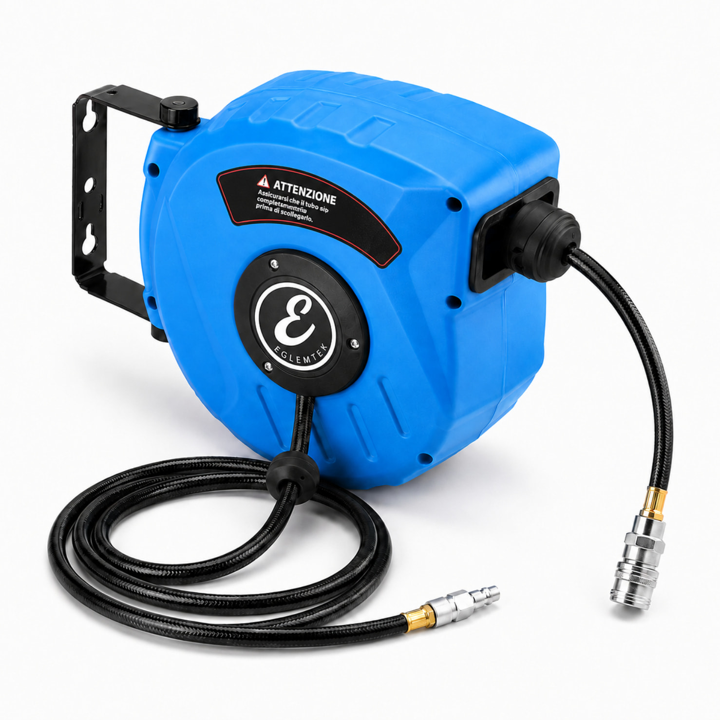 Avvolgitubo Aria Compressa Tubo Professionale Attacco 1/4" Fissaggio Parete Muro Sistema Blocco Automatico Riavvolgitore Pressione 24 Bar 10 + 1 Mt