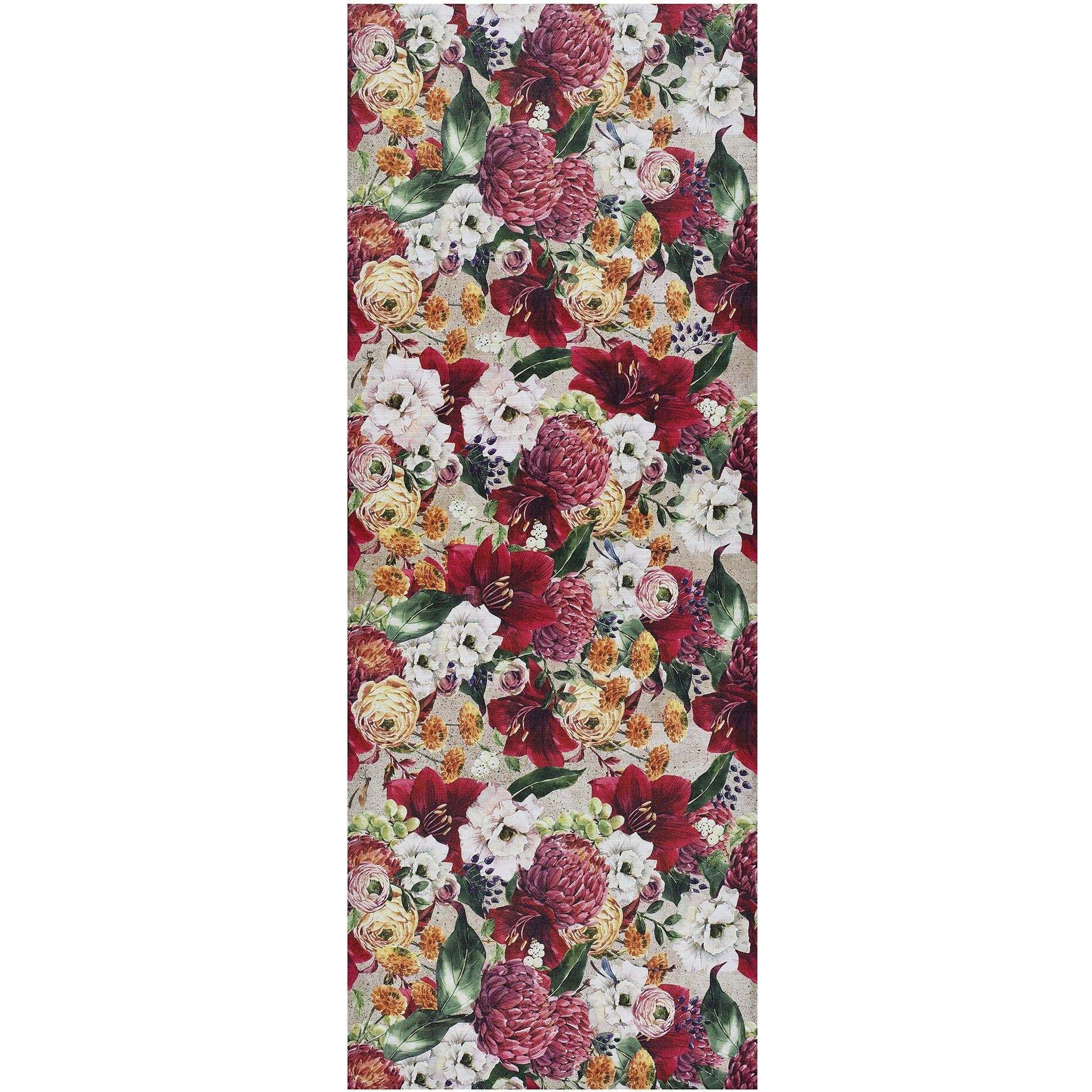 RICCI Alfombra vinílica de cocina dibujos con flores en rojo, varias medidas disponibles.