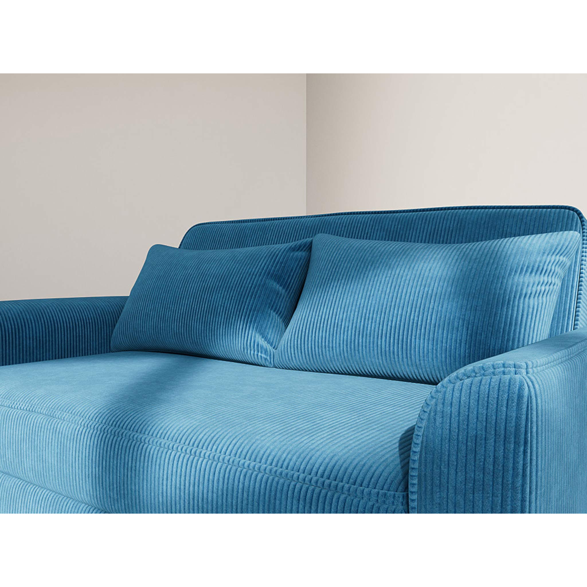 Ernest - Canapé droit 2 places convertible en velours côtelé - Bleu