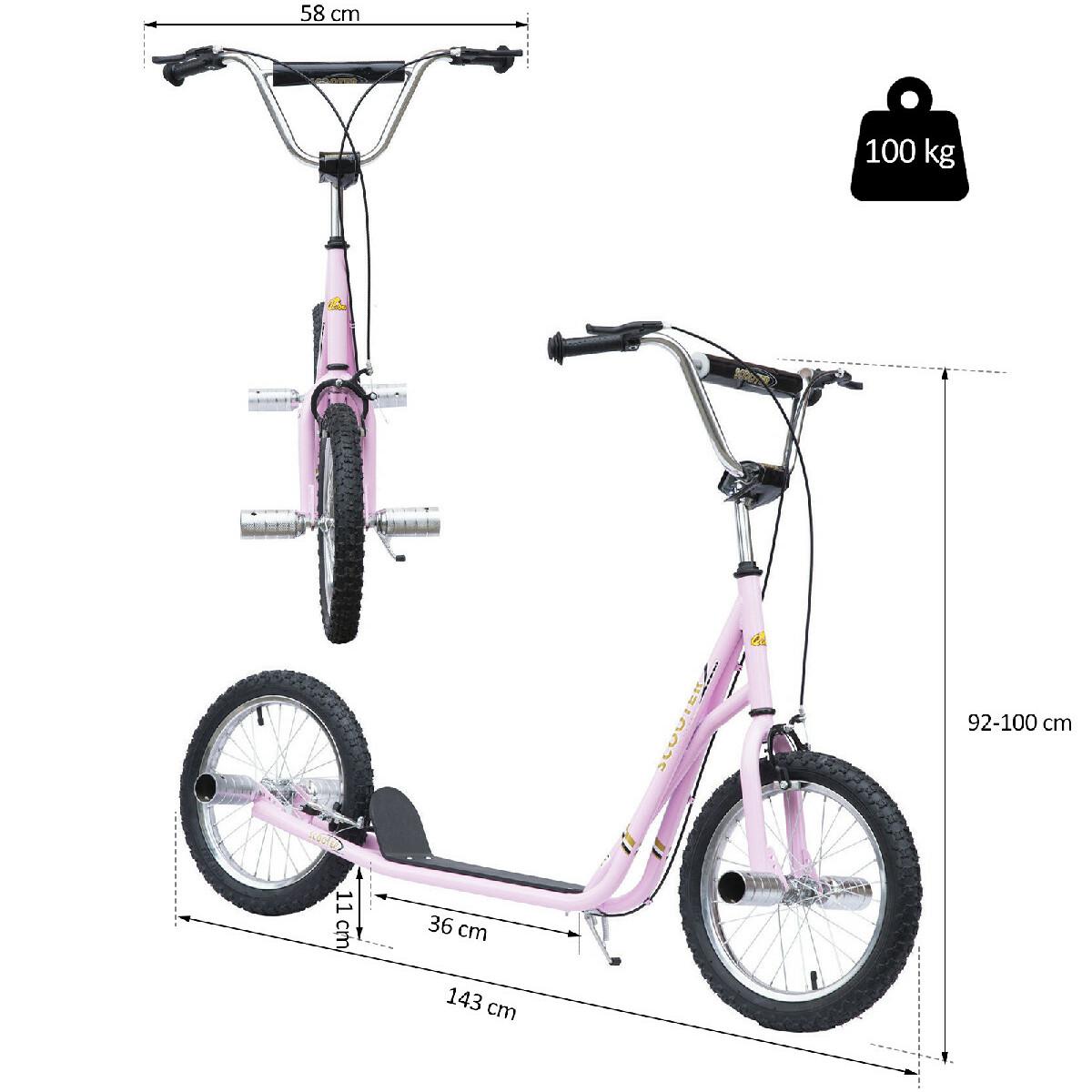 Trottinette patinette freestyle grandes roues pneumatiques Ø 41 cm avec pegs rose