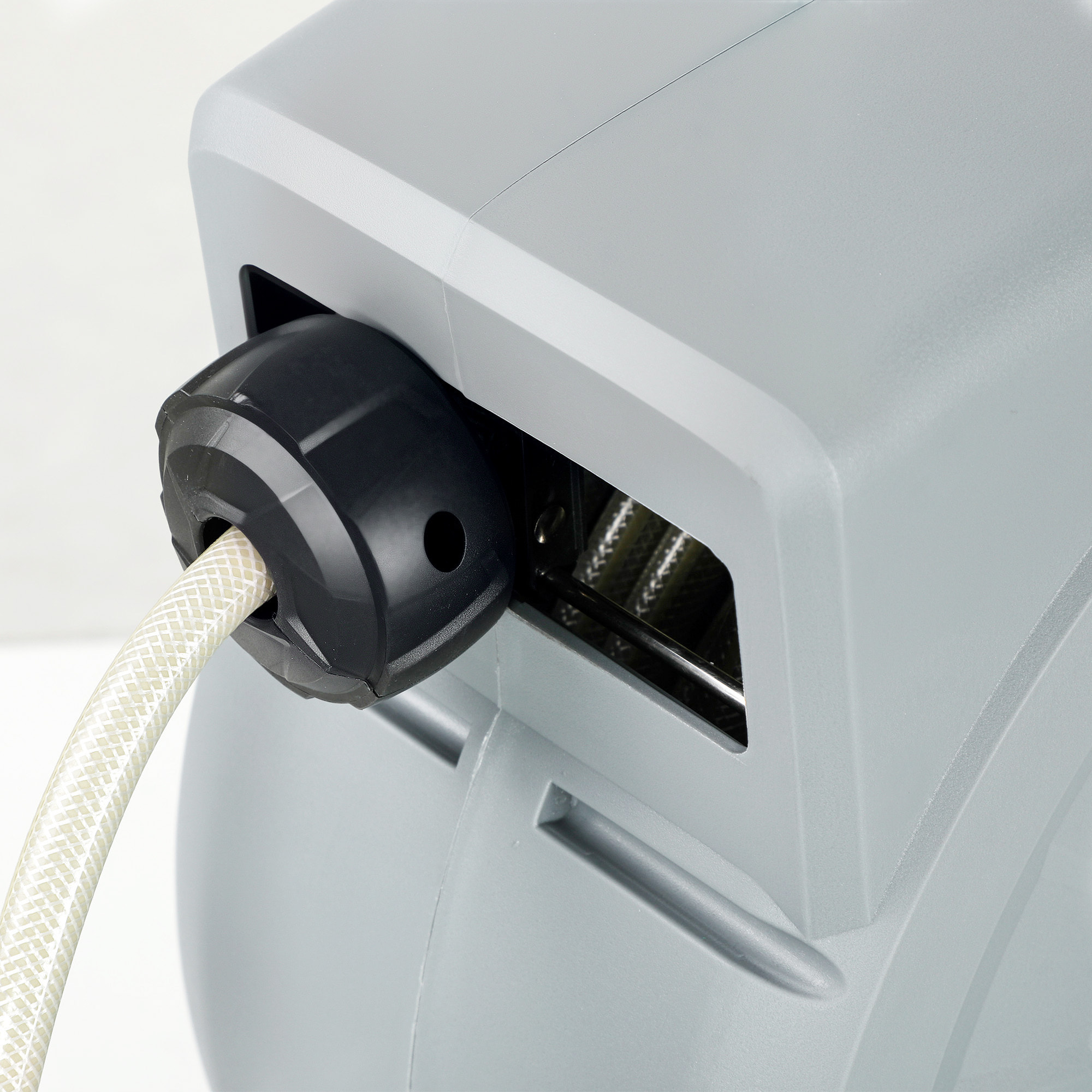 Dévidoir mural enrouleur automatique pivotant 180° tuyau 25 + 2 m avec lance arrosage 7 modes support mural intégré gris clair vert