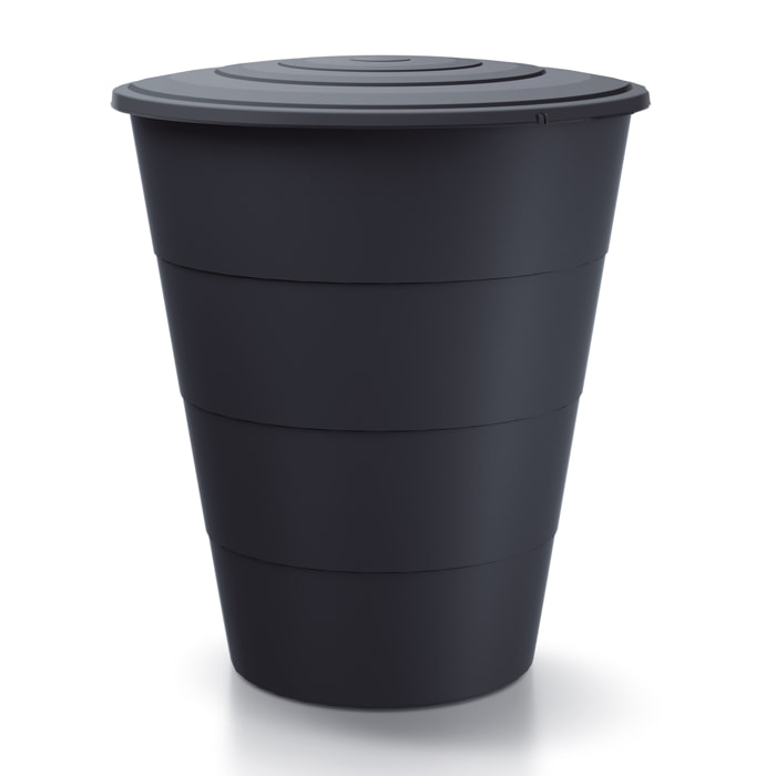 Barril de agua de lluvia 210l smooth de plastico en color antracita 75,3 (largo) x 75,3 (ancho) x 86,5 (altura) cm + set de accesorios icanset7