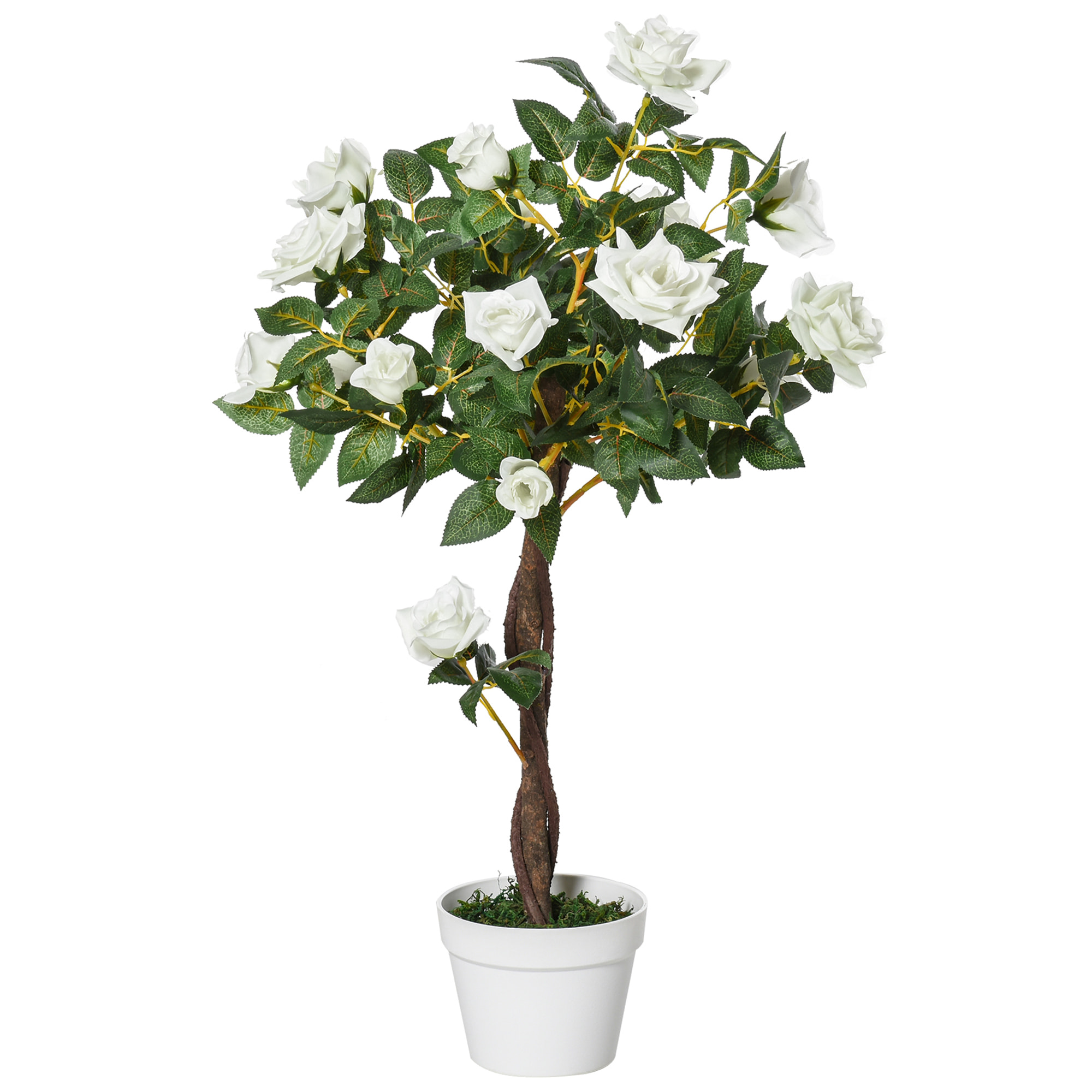 Planta Artificial 90 cm Rosa Blanca con 21 Flores y 350 Hojas Maceta de Cemento