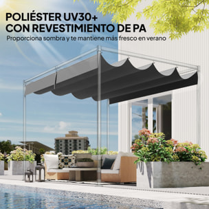 Techo de Pérgola 4 x 3,5 m, Techo de Repuesto Retráctil para Marco de Pérgola de 4x3 m, UV30+, Toldo de Tela Solo para Cenador Jardín con 8 Orificios de Drenaje, Gris Oscuro