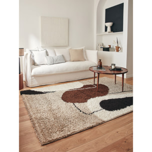 PALERME - Tapis shaggy à poils long à motif artistique - Marron, Beige, Café et Crème