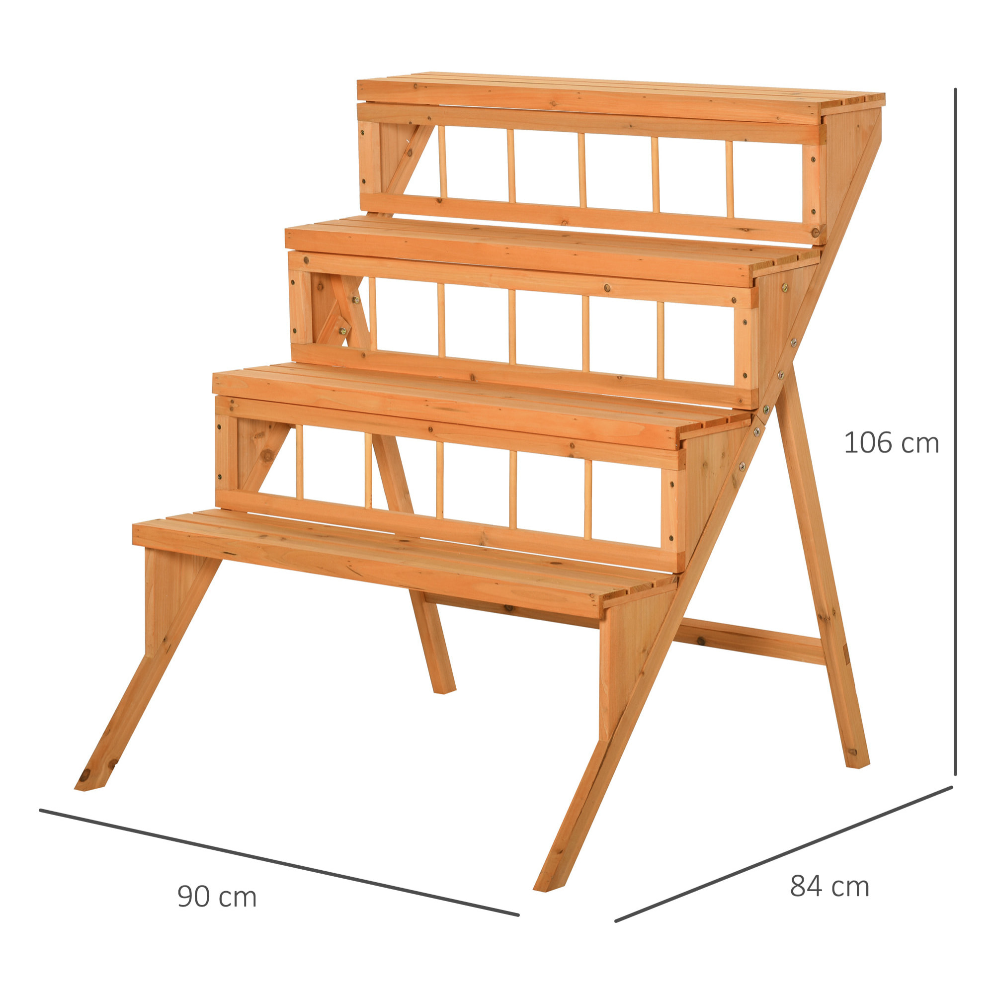 Étagère échelle à fleurs en bois - porte plante bois 4 étagères - bois sapin pré-huilé