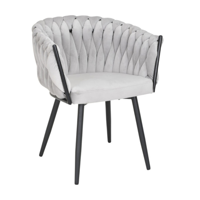 Chaise en velours tressé avec accoudoirs et pieds en métal - MELODIE 2