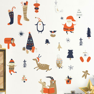 Stickers Noël père noël et ses animaux - Autocollants stickers adhésifs noël - décoration fêtes