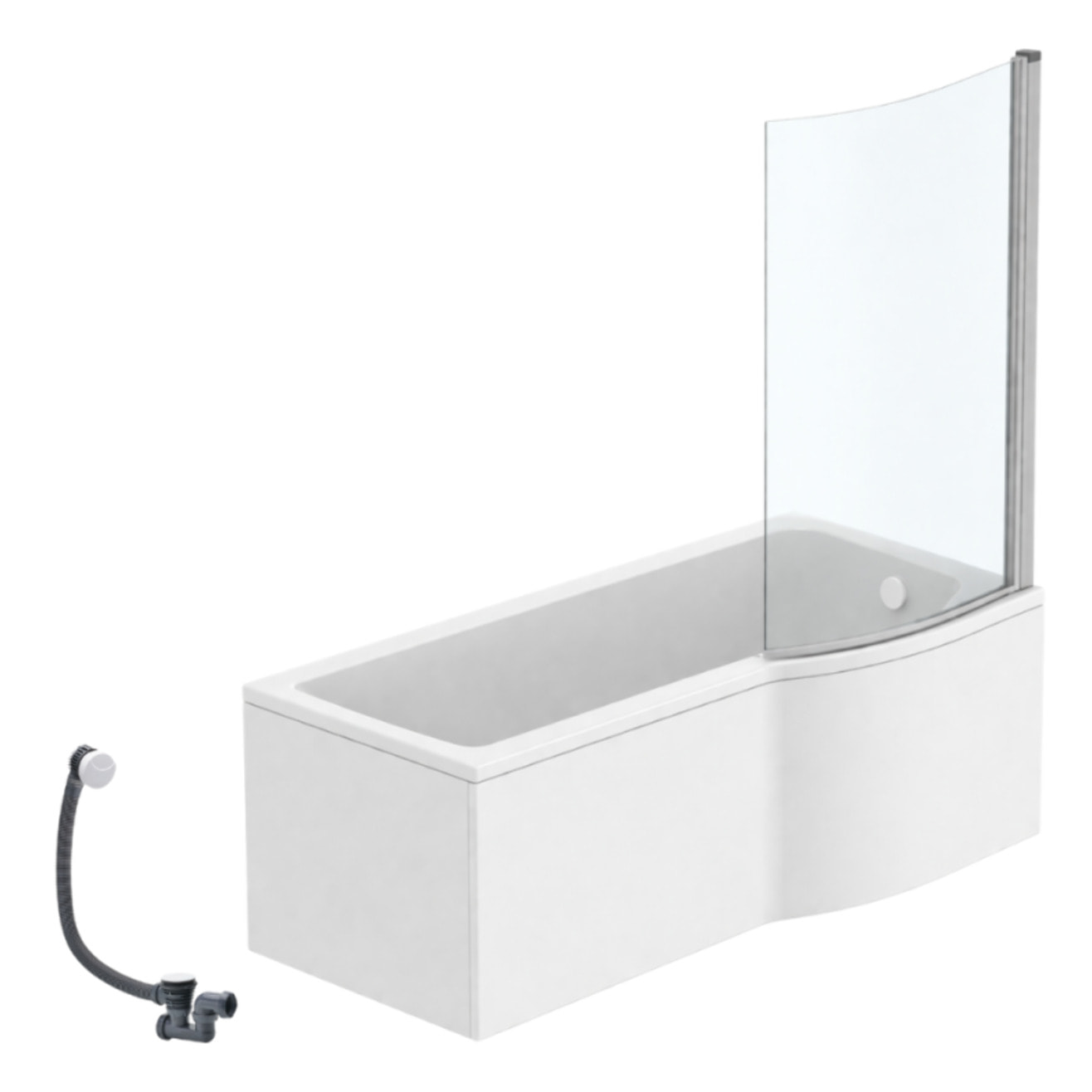 Pack baignoire bain douche 170 x 80 cm droite Connect Air + tablier + pare bain fixe + vidage Blanc