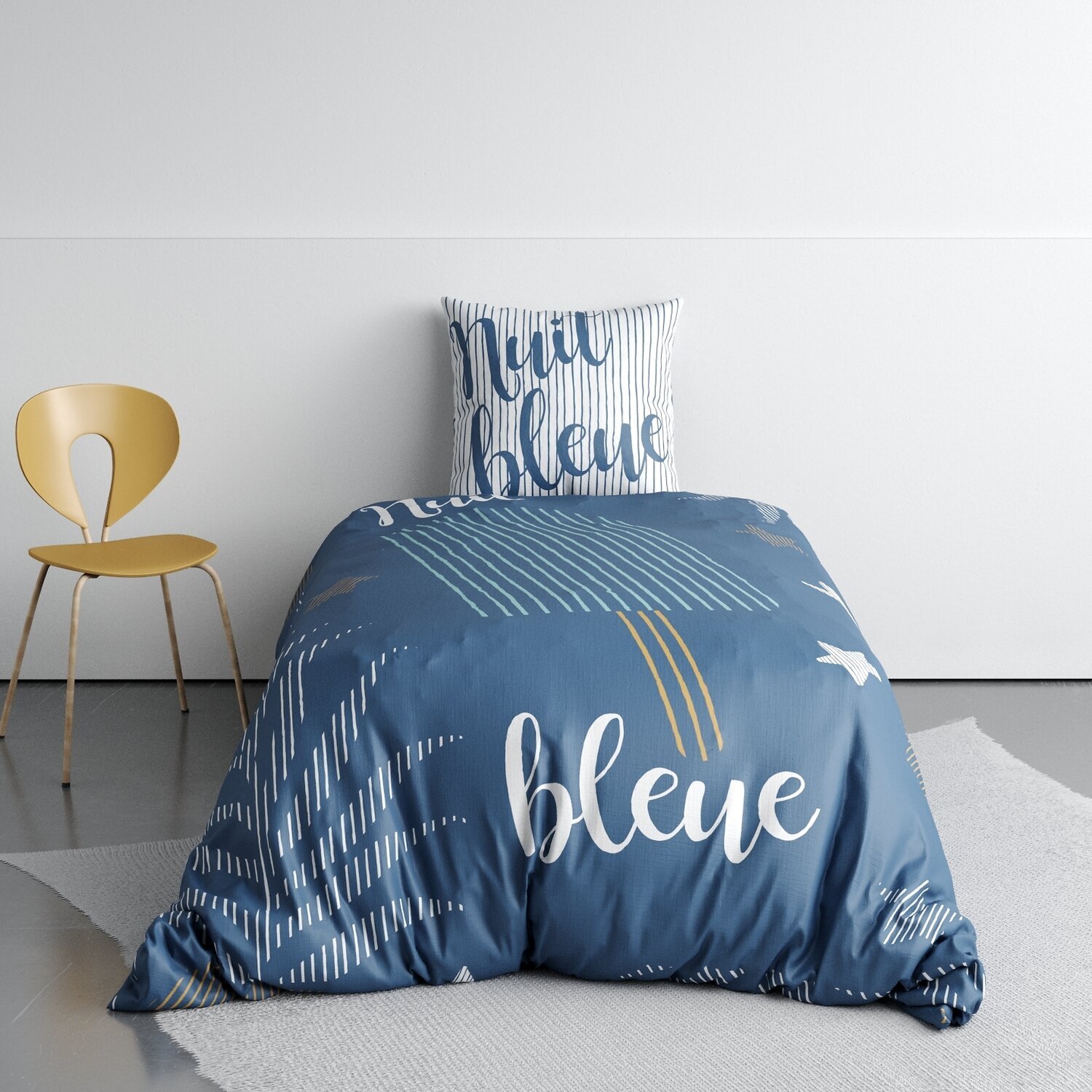 Parure de lit enfant 100% coton - NUIT BLEUE