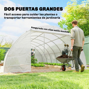 Invernadero de Exterior 6x4x2 m, Invernadero de Túnel con 2 Varillas de Soporte, Puertas Enrollables, Ventanas de Malla, Cubierta PE y Marco de Acero Galvanizado, Anti-UV, Impermeable, Blanco