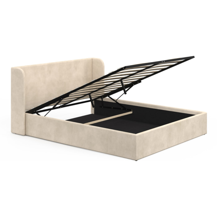 Lit coffre Lucia en velours beige avec sommier et tête de lit 160x200cm