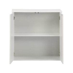 Buffet. module de rangement blanc décor bois 2 portes L 70 x P 35 x H 70 cm - Kompo