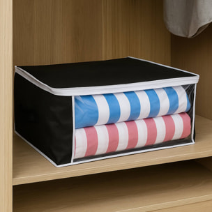 Well home bolsa de almacenamiento transparente, resistente y espaciosa 60x45x30cm color negro con ribetes blancos