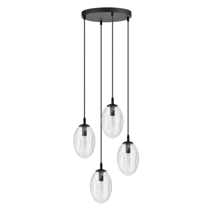 Lampada a sospensione Astral in acciaio nero e vetro