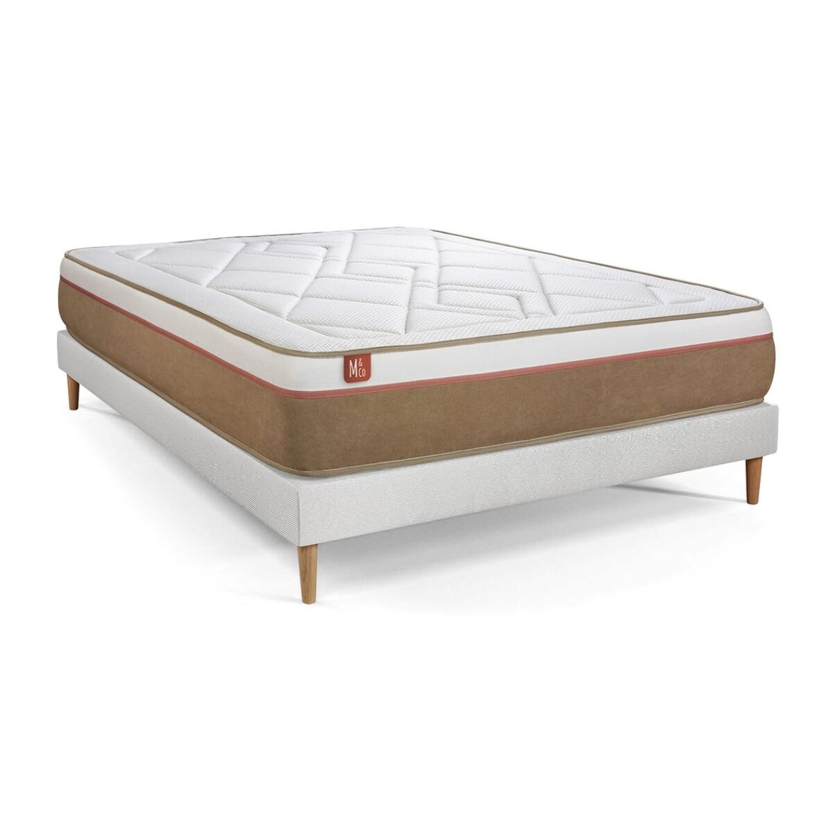Ensemble - Matelas Ressorts ensachés et mémoire de forme 24cm d'épaisseur - 5 zones de confort - Confort mi ferme - Sommier tapissier en kit - 2 places