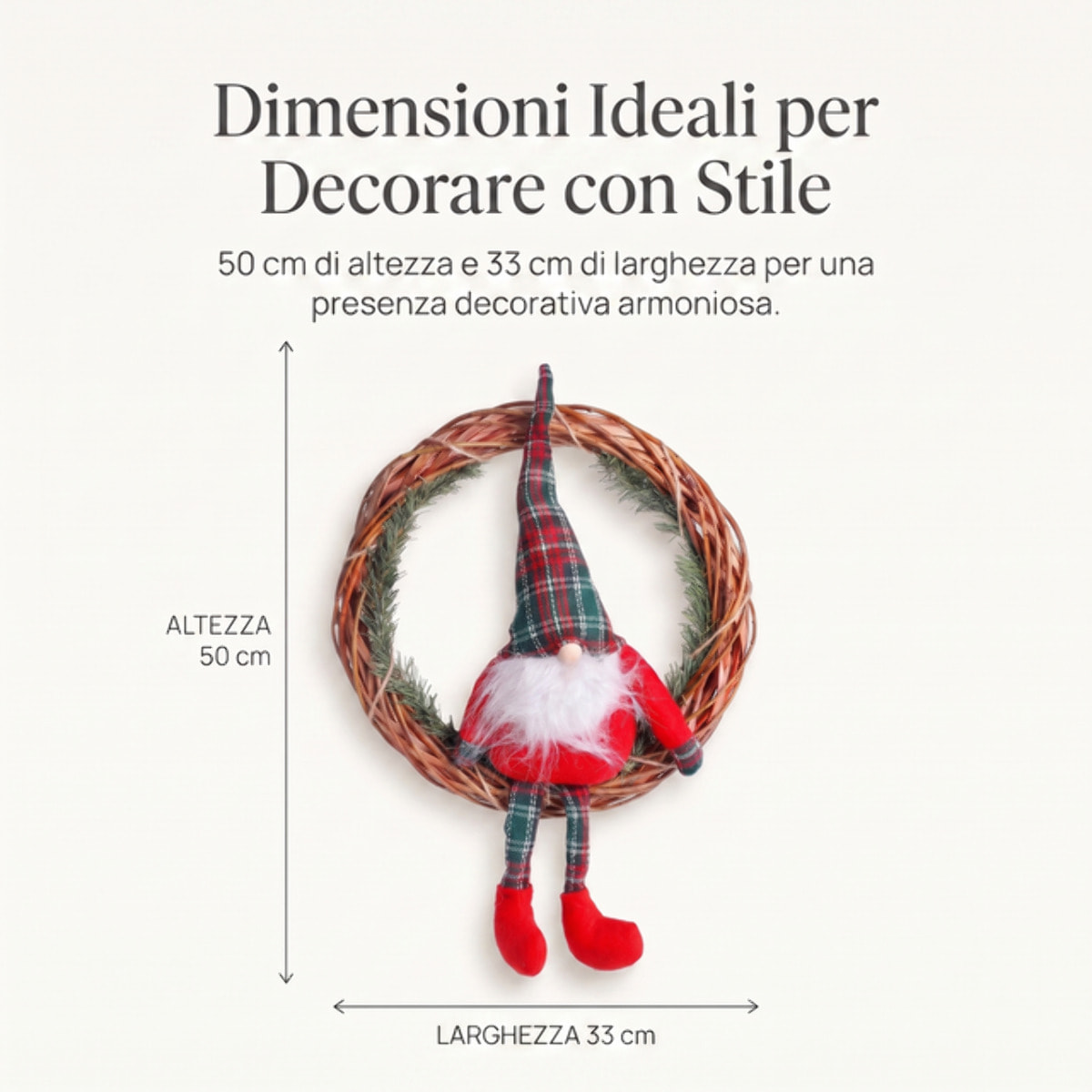 Ghirlanda natalizia con gnomo in poliestere - ROSSO