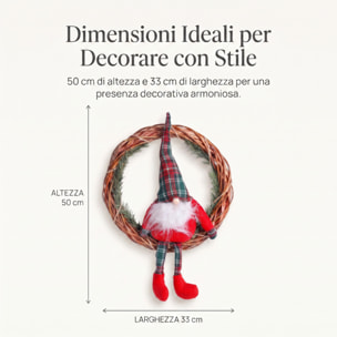 Ghirlanda natalizia con gnomo in poliestere - ROSSO