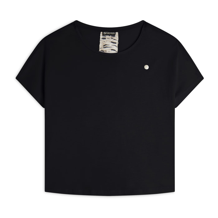 T-shirt maniche a kimono con stampa fantasia sul retro