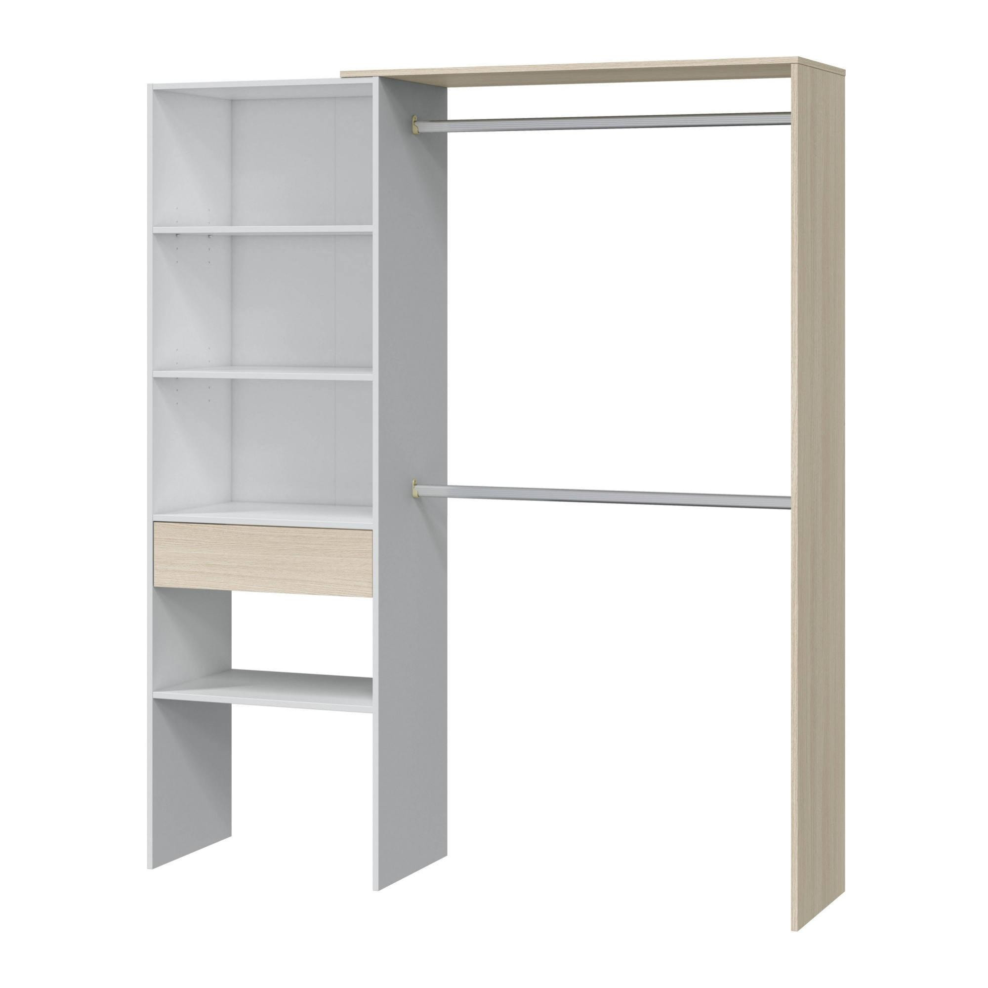 Guardaroba Miramar, Struttura per cabina armadio, Armadio aperto senza ante, Cabina armadio, cm 158x40h187, Bianco e Rovere