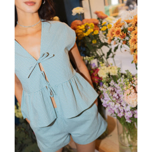 Blusa de mujer con lazos y estampado vichy