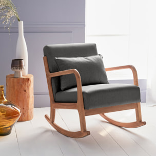 Rocking chair scandinave bois d'hévéa et tissu LORENS