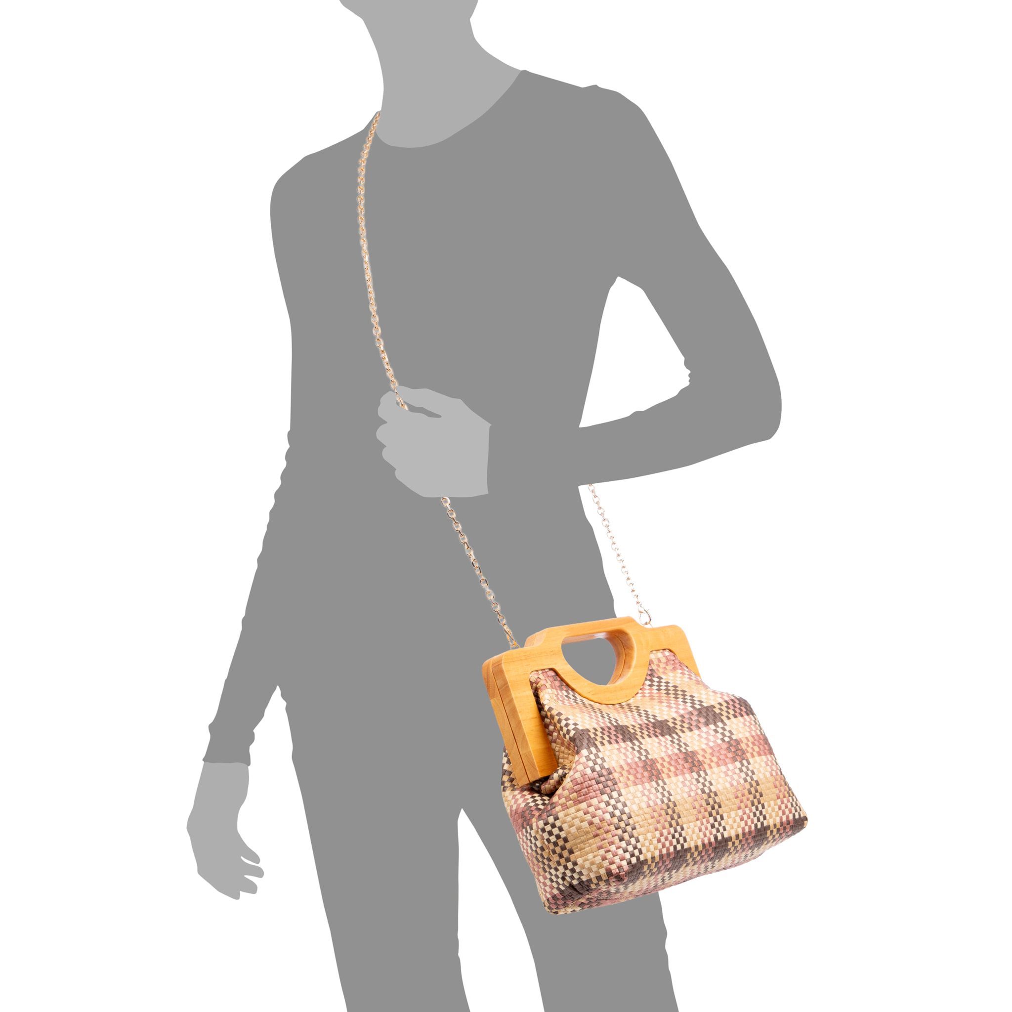 Bogna Bolso de mano Mujer. Fabricado en madera natural y rafia sintética entrelazada.