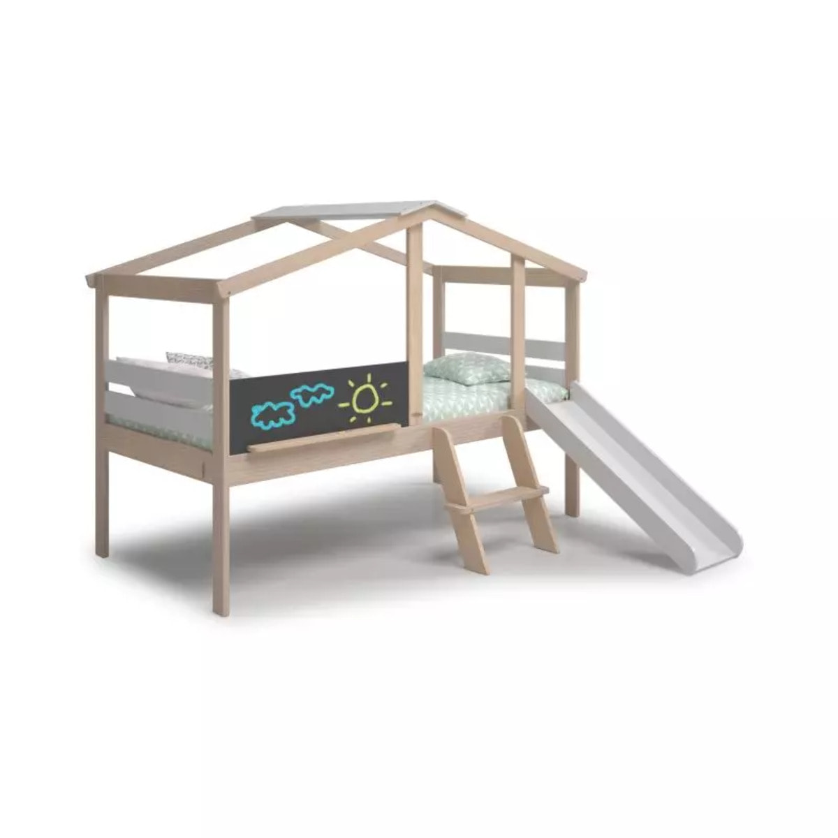 Cama cabaña con tobogán Rushi Blanco - Oak Soft
