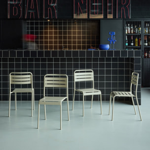 Lot de 4 chaises de jardin acier. 4 places. beige. Amelia. L44 x P52 x H79cm