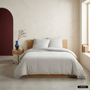 Parure de lit gaze de coton 2 places gris clair ALIX