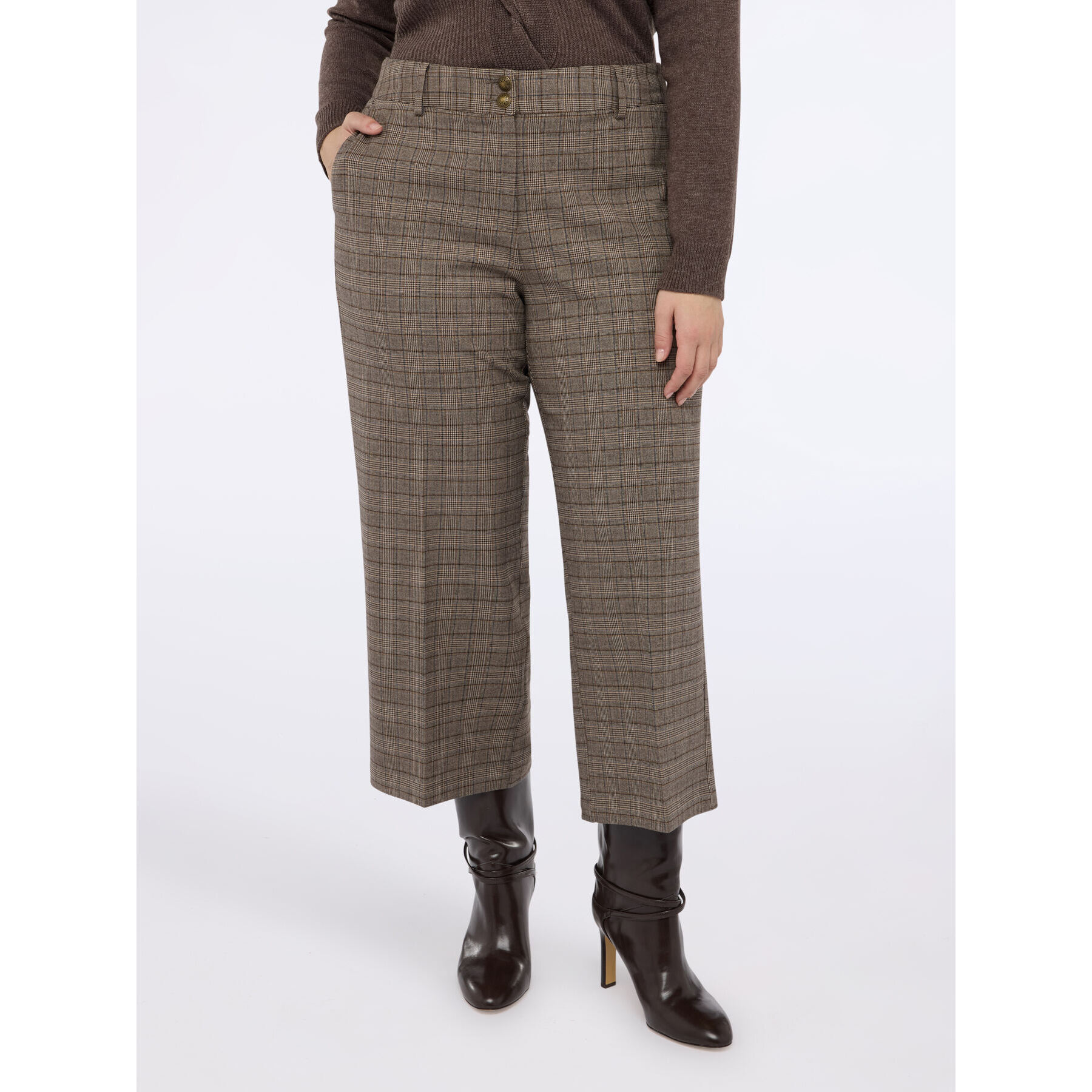 Fiorella Rubino - Pantalones cropped en tejido de cuadros - Gris