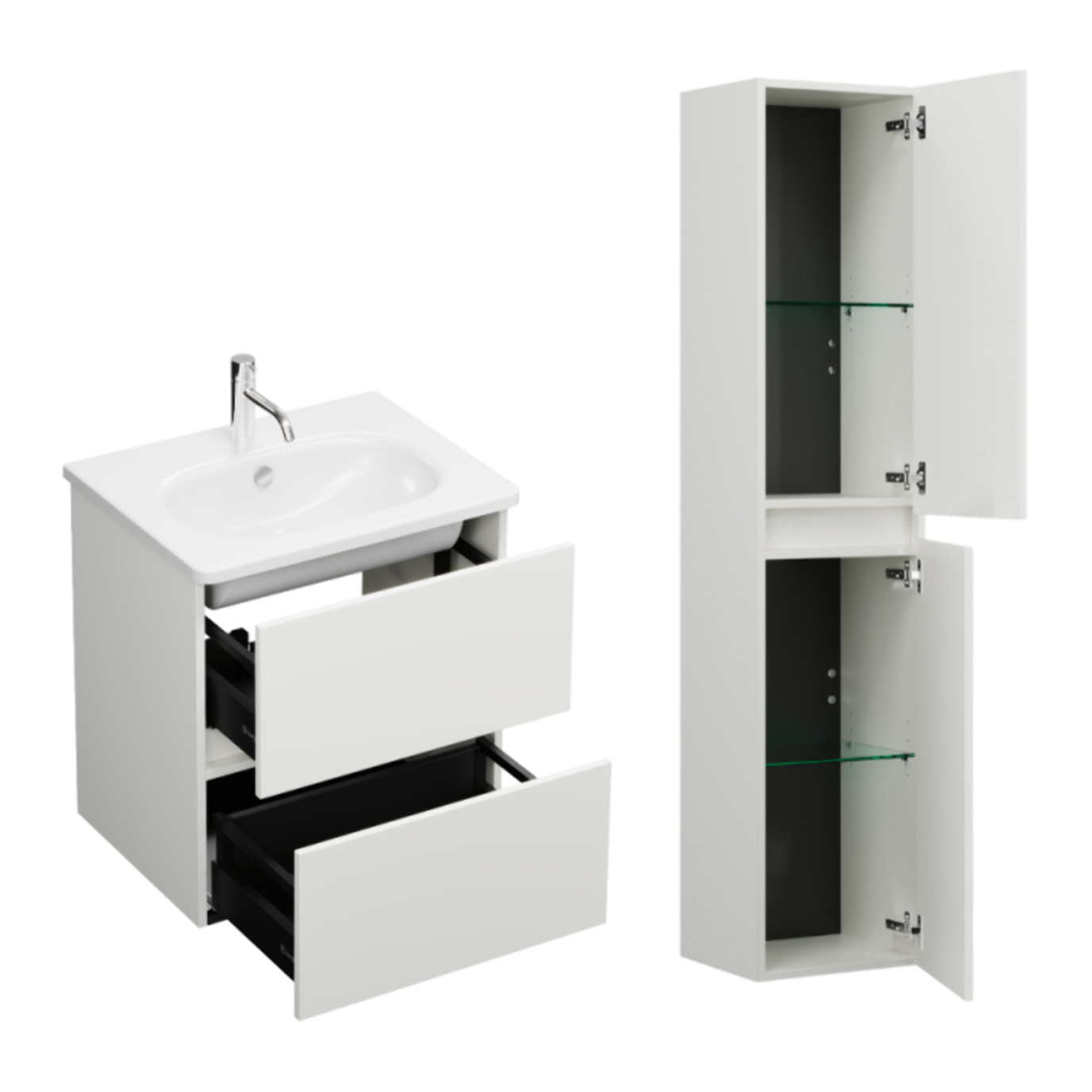 Pack meuble de salle de bain simple vasque 60 cm BURGBAD Joline blanc mat + colonne