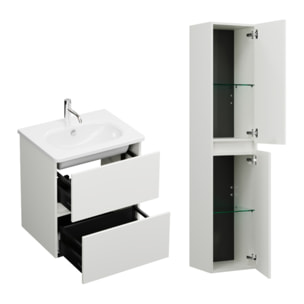 Pack meuble de salle de bain simple vasque 60 cm BURGBAD Joline blanc mat + colonne