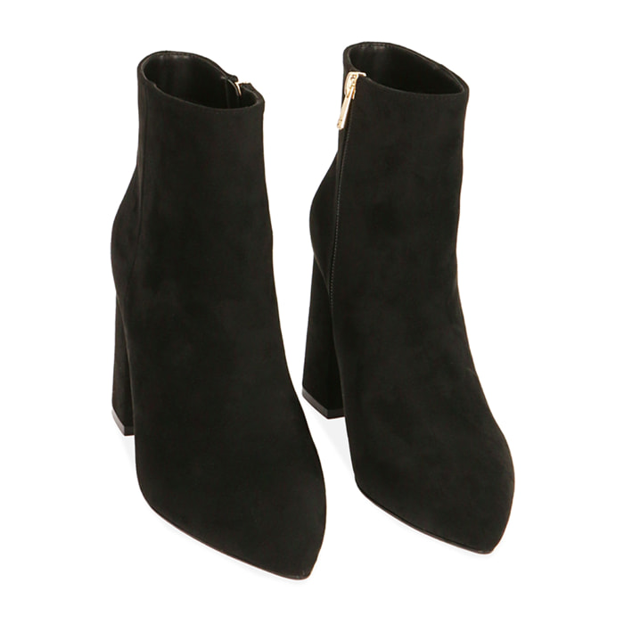 Botines negros de microfibra, tacón 9 cm.
