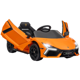 Coche Eléctrico para Niños de +3 Años Lamborghini Revuelto Carro Eléctrico Infantil con Batería 12V Mando a Distancia Faros LED Bocina Música y Ruedas Auxiliares Naranja