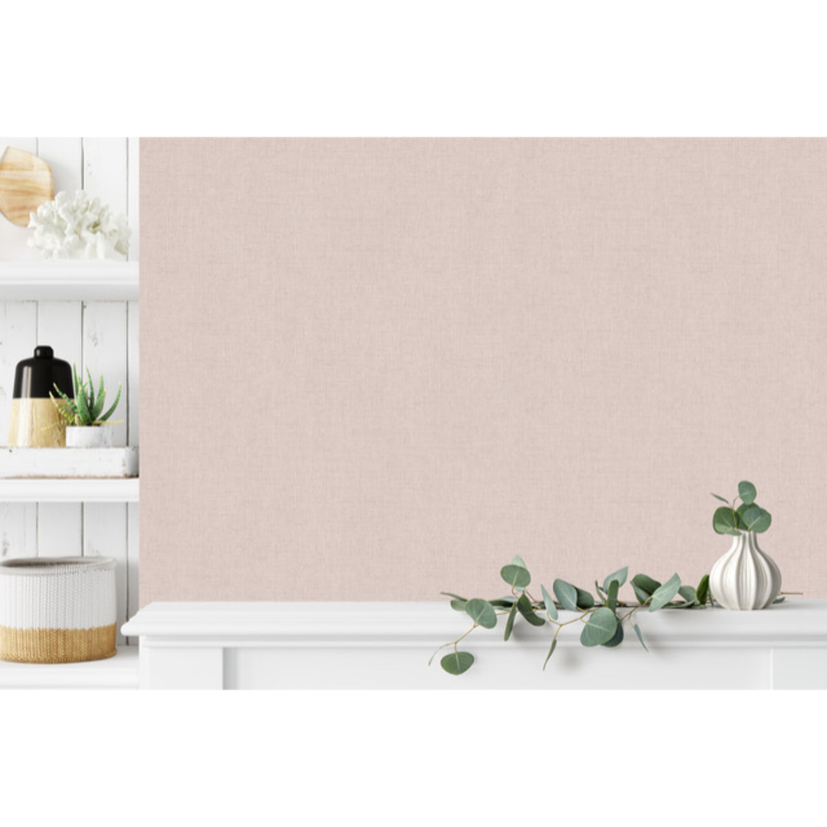 Papier peint uni effet toile lin rose poudré