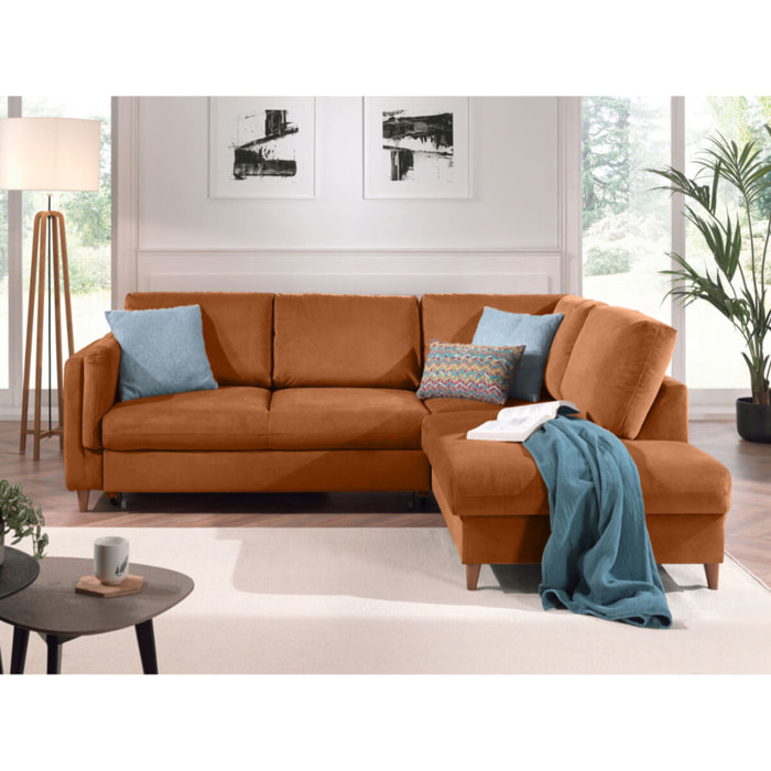 Brooke - canapé d'angle droit - convertible - 5 places - en velours - Rouille