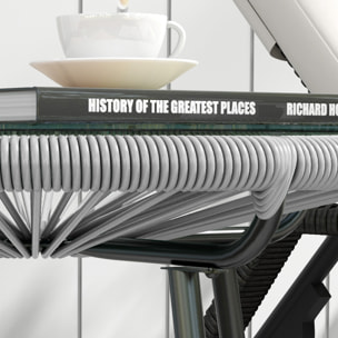 Mesa de Jardín de Ratán Sintético Mesa de Centro Redonda para Exteriores con Tablero de Vidrio Templado y Patas de Metal para Patio Balcón Ø50x50 cm Gris