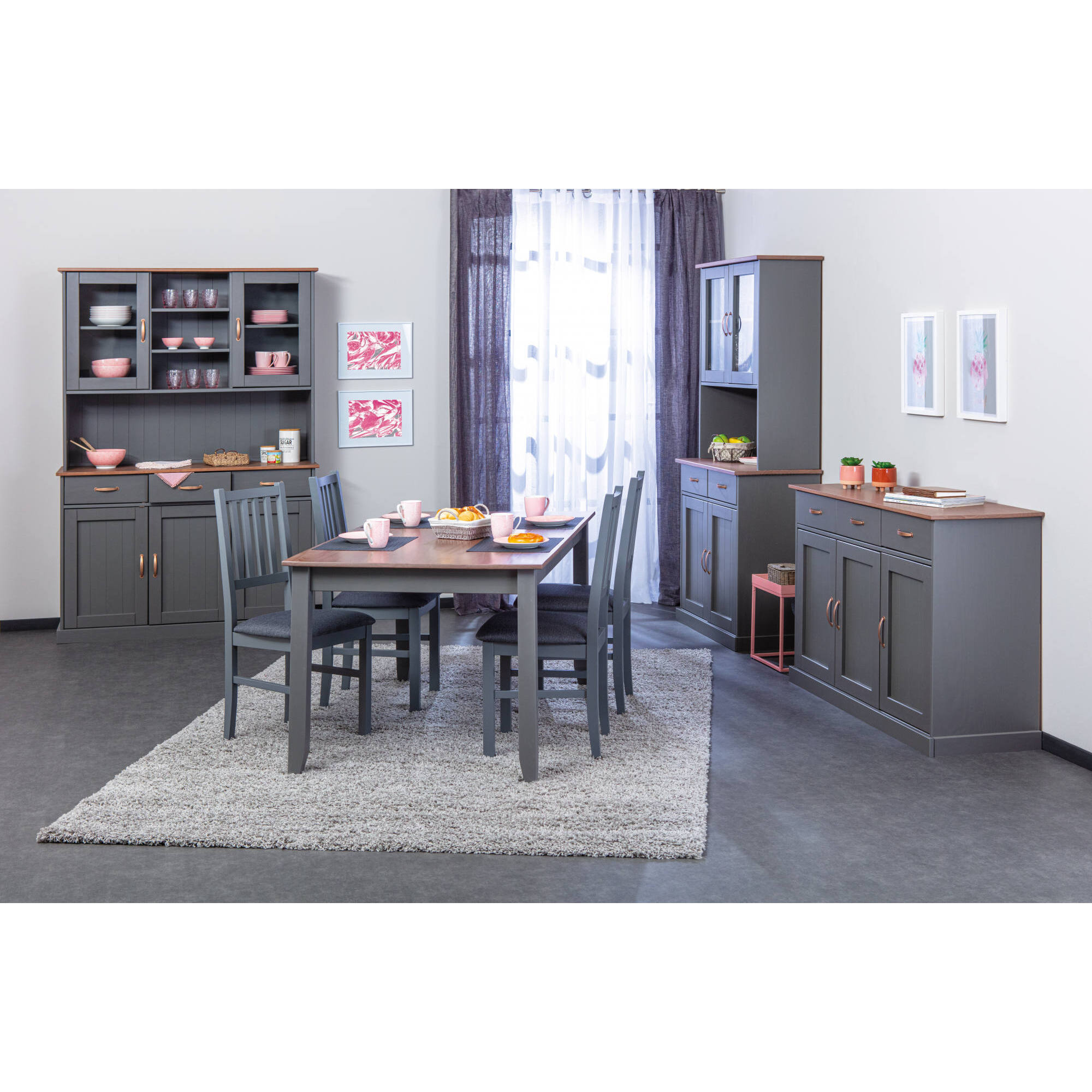 Credenza con 2 ante e 2 cassetti, 90 x 45 x 86, Grigio