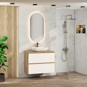 Conjunto de Baño Nia | Mueble Suspendido | 80 cm Blanco | Dos Cajones | Lavabo Sobrepuesto | No incluye Espejo | Mueble Montado| Alday