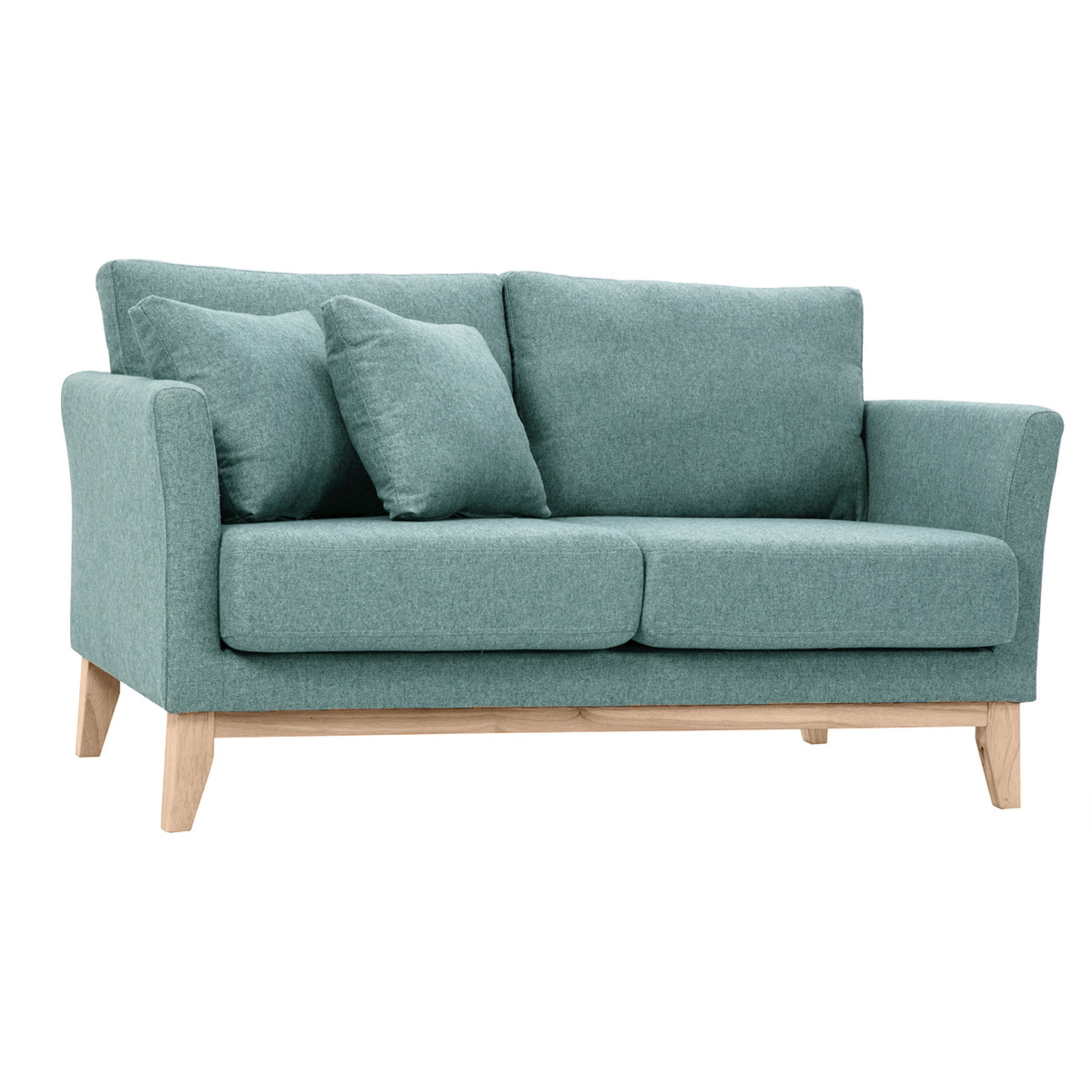 Canapé scandinave déhoussable 2 places en tissu vert de gris et bois clair OSLO